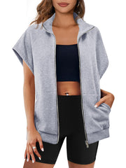 Sleeveless Oversized Casual Zip Sweatshirt with Pockets