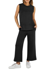 Women's Sleeveless Wide Leg Tracksuits 2 Piece Sets