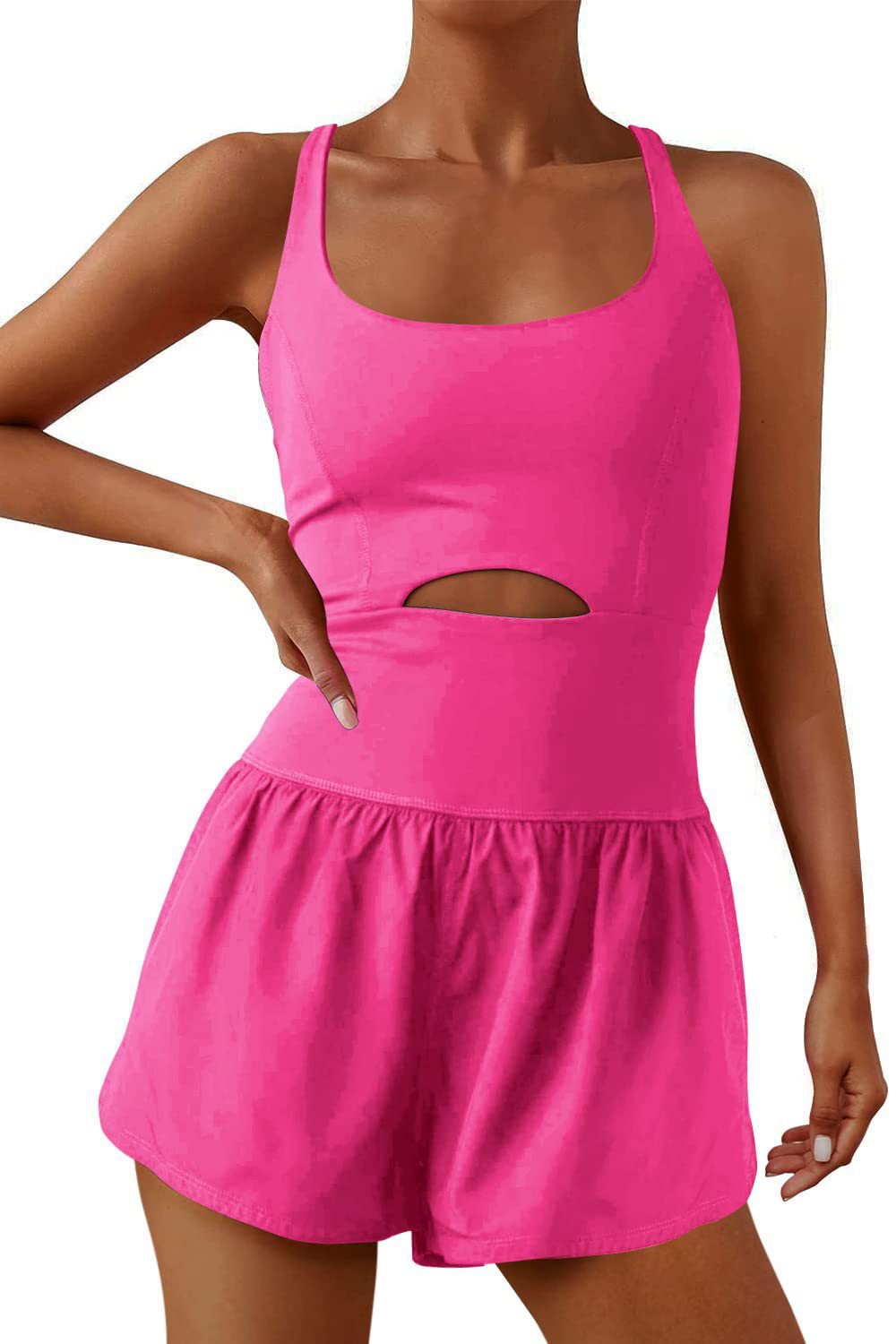 Crisscross Backless Cutout Tank Athletic Romper