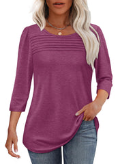 Hot Sale - 3/4 Length Sleeve Top Pleated Front T-Shirt