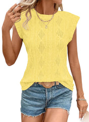 Women's Cap Sleeve Lightweight Crochet Knit Texture Top