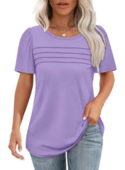 Women's Short Sleeve Pleated Front Scooped Neck T-shirts