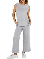 Women's Sleeveless Wide Leg Tracksuits 2 Piece Sets
