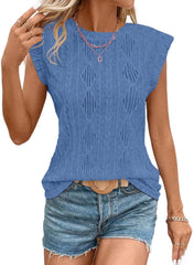Women's Cap Sleeve Lightweight Crochet Knit Texture Top