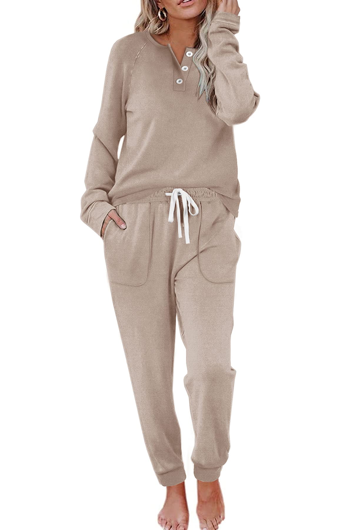 Women's Casual Button Sports Two-Piece Suit with Pockets