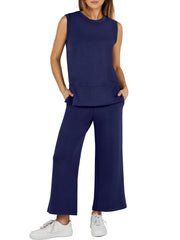 Women's Sleeveless Wide Leg Tracksuits 2 Piece Sets