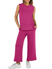 Women's Sleeveless Wide Leg Tracksuits 2 Piece Sets