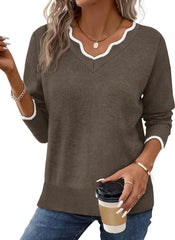 Women's Cozy Lightweight Scalloped V Neck Sweater