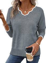 Women's Cozy Lightweight Scalloped V Neck Sweater