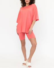 Women's Summer Crew Neck Oversized Biker Set