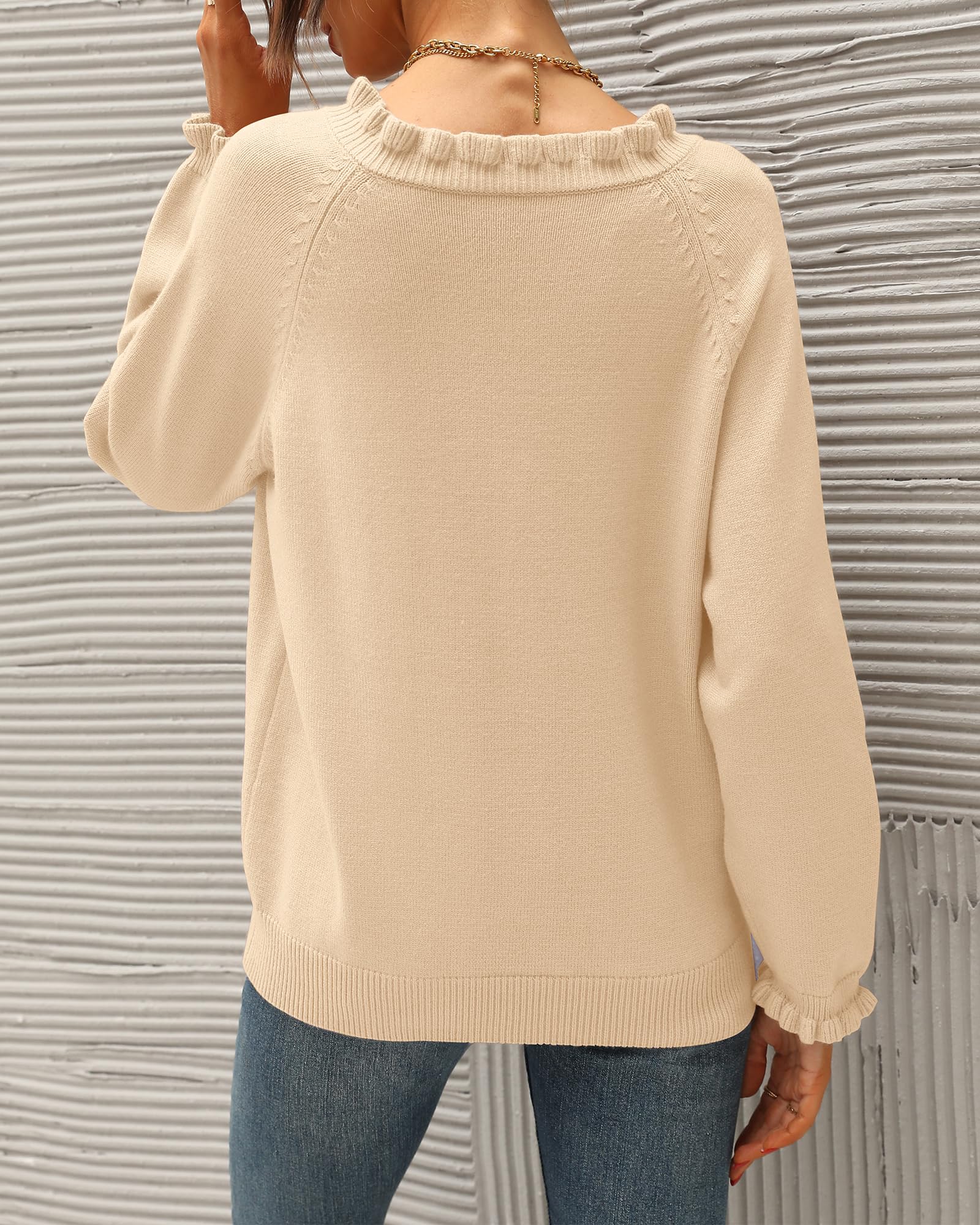 Women's Casual Knitted Button Ruffle Pullover Sweater