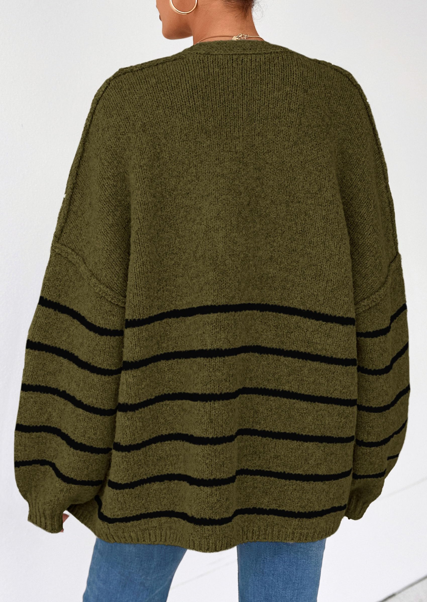 Women's Oversized Balloon Sleeve Striped Cardigan