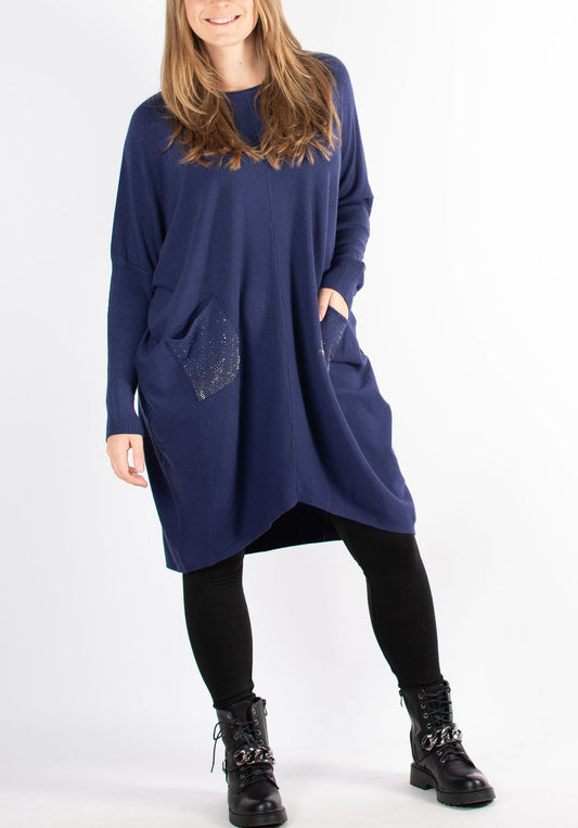 New Long Sleeve Sparkle Pocket Jumper Dress