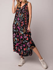Vintage Floral Print Loose Sleeveless Jumpsuit