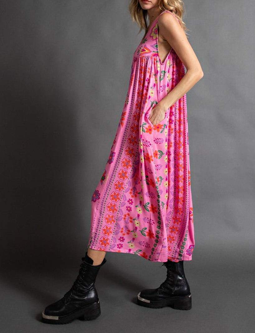 Vintage Floral Print Loose Sleeveless Jumpsuit
