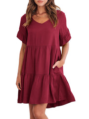 Casual Ruffle A-Line Flowy Mini Beach Dress