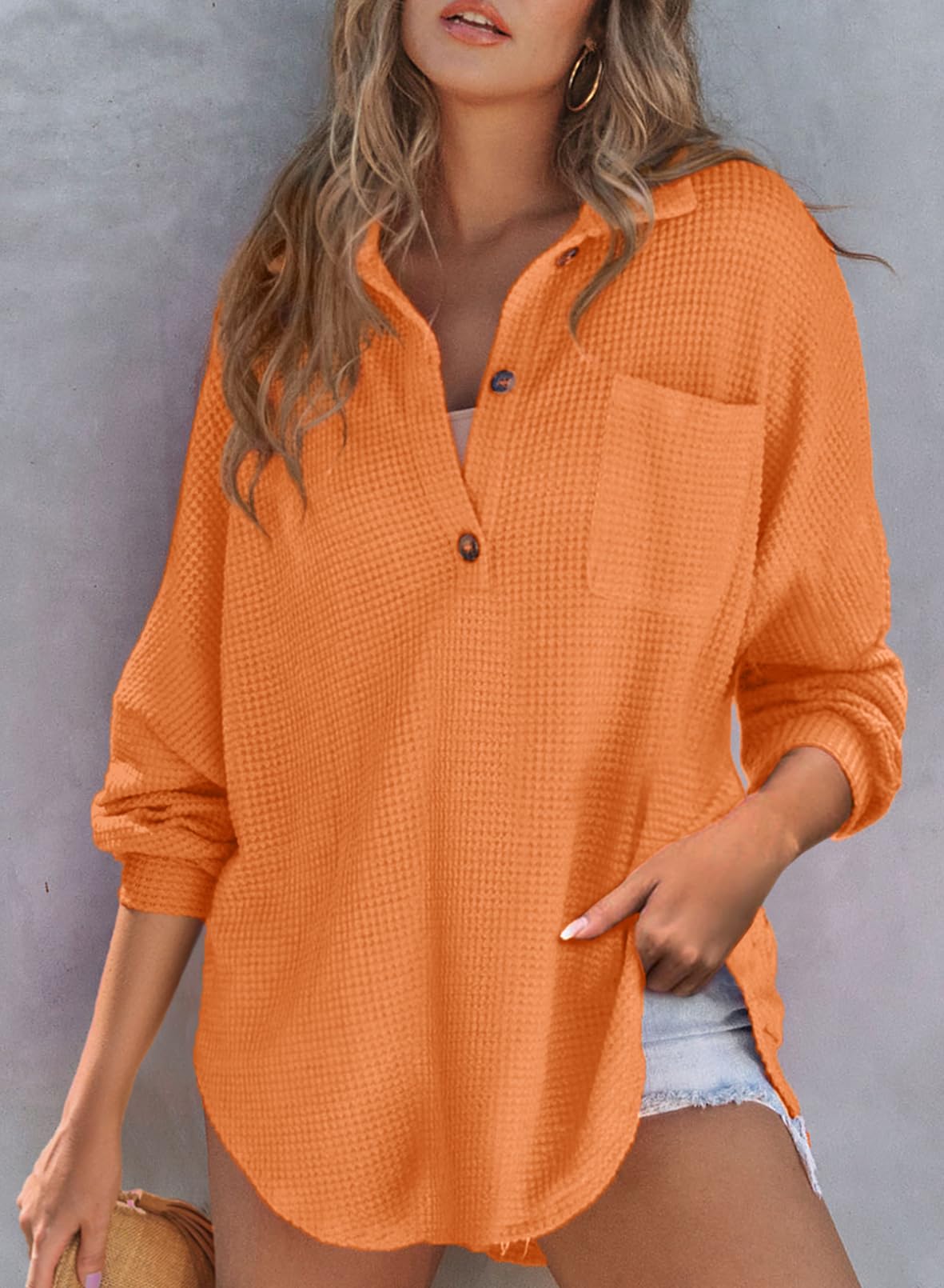 Women's Waffle Knit Long Sleeve Sweatshirt
