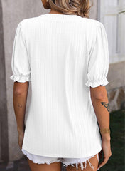 Women's V-Neck  Puff-Sleeve Textured Knit Top