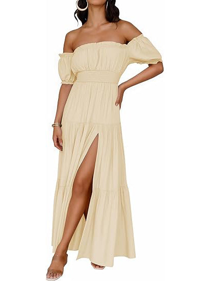 Women's Off Shoulder Side Split Flowy Maxi Dress