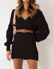 Women's Sexy V-Neck Sweater Package Hip Skirt