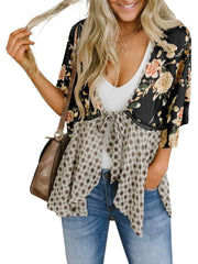 Summer Floral Kimono Ruffle Sleeve Tie Cardigans