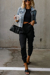 Women's Satin High Waist Pocketed Joggers
