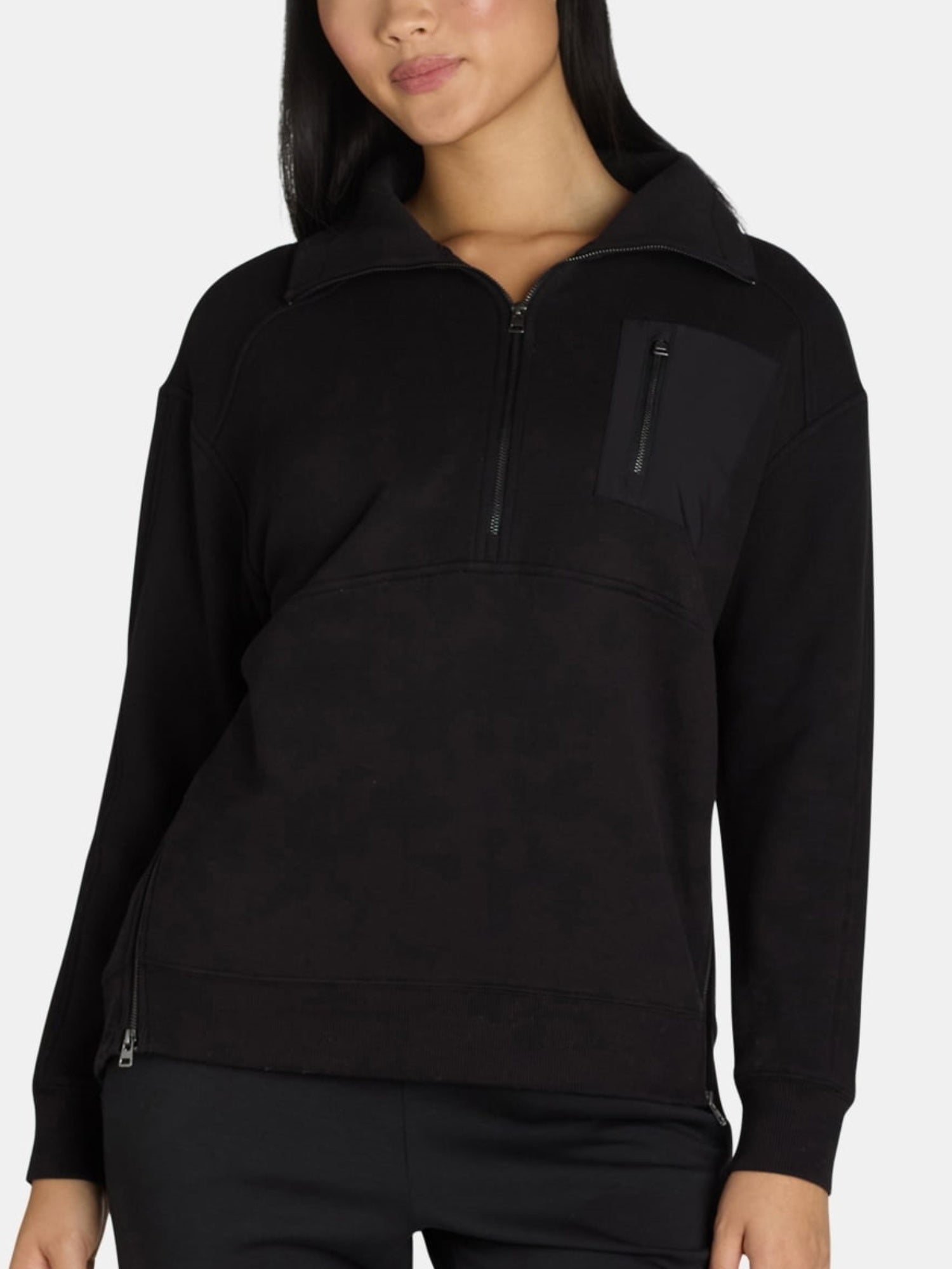 Women's Quarter Zip Side Slit Zipper Pullover
