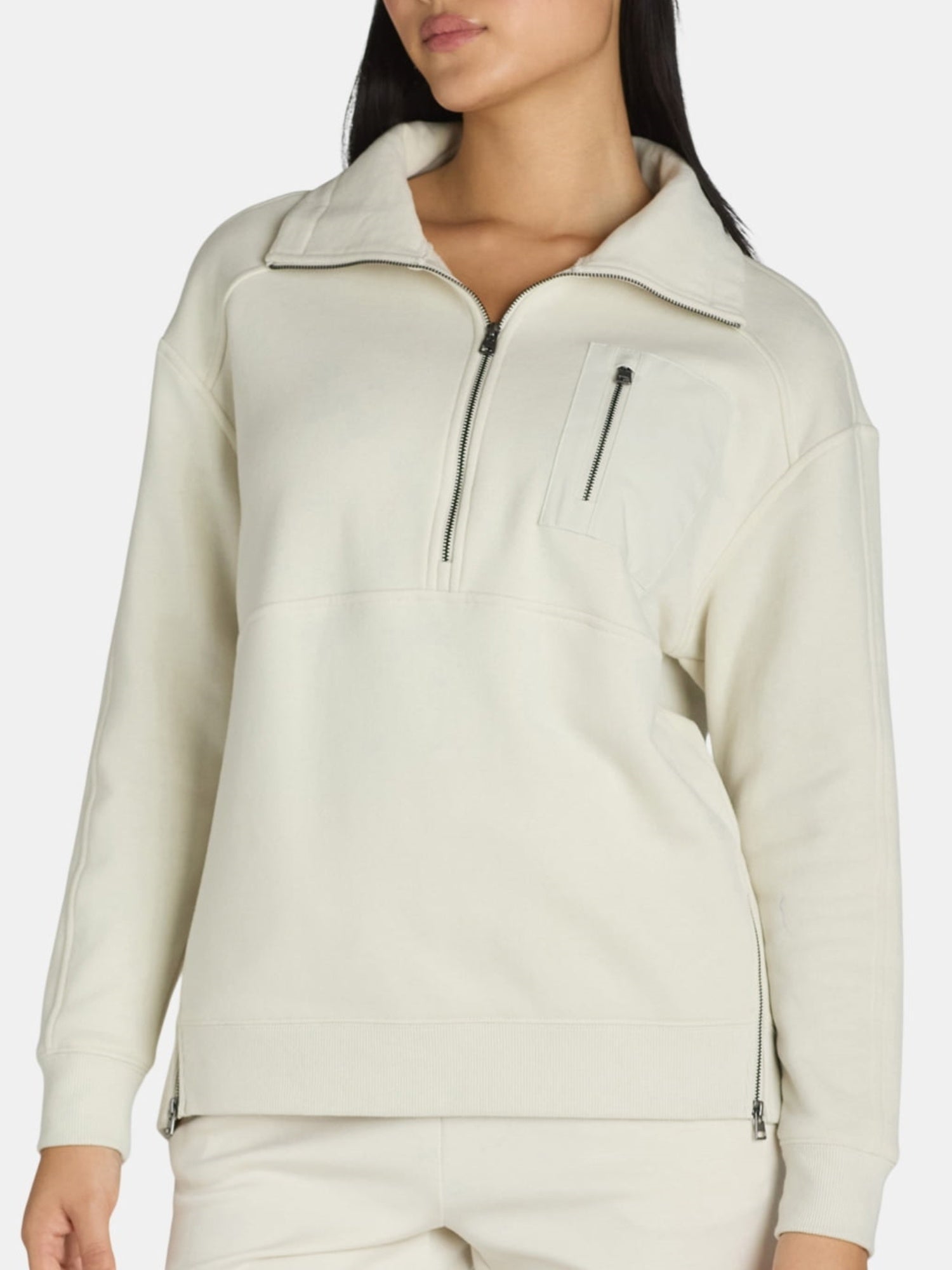Women's Quarter Zip Side Slit Zipper Pullover
