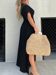 New Slit V-Neck Effortless Maxi Long Dress