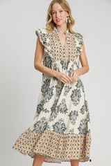 Casual Printed Ruffle Sleeve Dress
