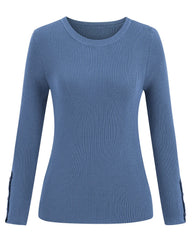 Women's Long-Sleeve Button Crew Neck Pullover Sweater