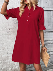 Women's Solid Ruffle Sleeve Button Down Shirt Dress