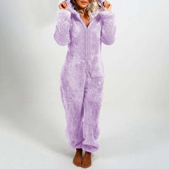 Women's Pajamas Furry Zipper Jumpsuit Hooded Pajamas