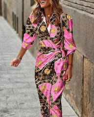 Women's Casual Long Sleeve Print Long Skirts