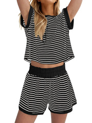Women's 2 Piece Ribbed Striped Short Sets