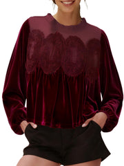 Women's Long Sleeve Velvet Lace Blouse