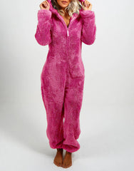 Women's Pajamas Furry Zipper Jumpsuit Hooded Pajamas