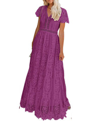 Women's V-Neck Short Sleeve Floral Lace Dress