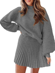Women's Ribbed Sweater Two Piece Skirt Sets