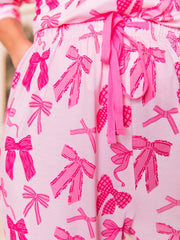 Women's Bow Knot Print Lapel Collar Short Sleeve and Pants Pajamas Set