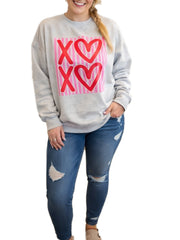 Valentine¡¯s Day Heart-print Striped Sweatshirt