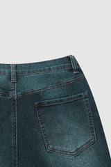 Washed Raw Hem Mid Waist Straight Leg Jeans