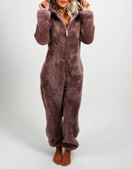Women's Pajamas Furry Zipper Jumpsuit Hooded Pajamas