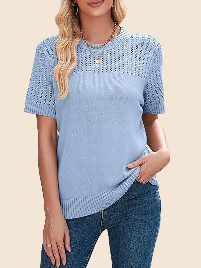 Women's Summer Hollow Out Short Sleeve Knit Tops