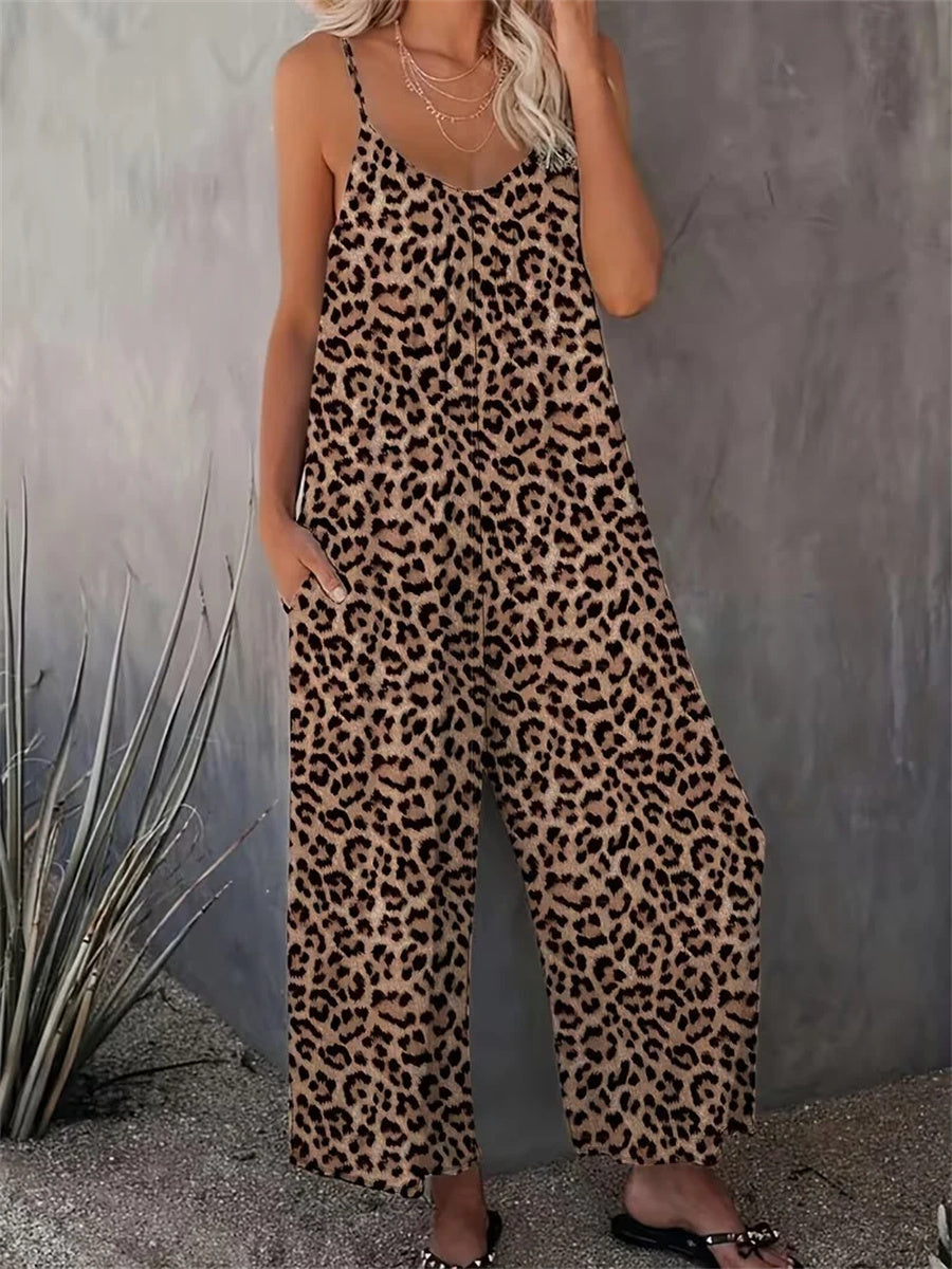 Women's Spaghetti Strap Wide Leg Jumpsuit with Pockets