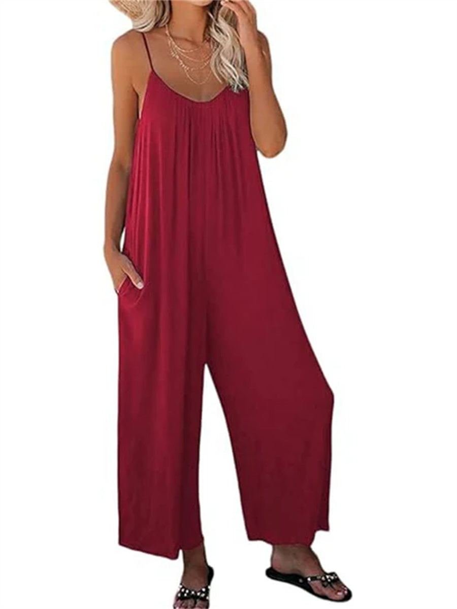 Women's Spaghetti Strap Wide Leg Jumpsuit with Pockets