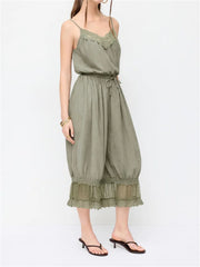 Women's Lace Camisole Jumpsuit with Cropped Trousers