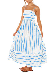Women's Summer Striped Back Cutout Cami Maxi Dress
