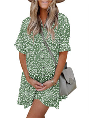 Women's Boho Print Button Front Babydoll Dress