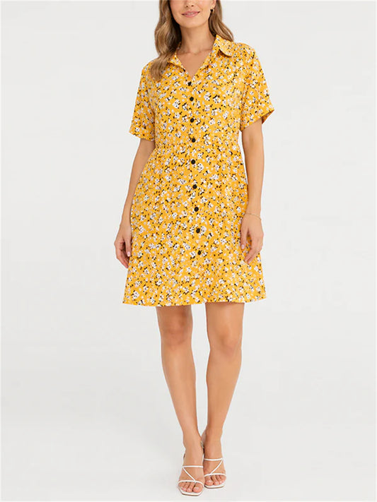 Women's Boho Print Button Front Babydoll Dress
